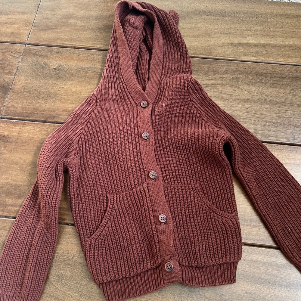 Jamie Kay Bear Cardigan Cinnamon Marle Cotton Knit Hooded Sweater Kids 3Y‎